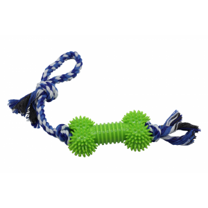 Bubu Pets | Zabawka dla psa sznur pleciony z gumową kostką TPR BLUE 45cm